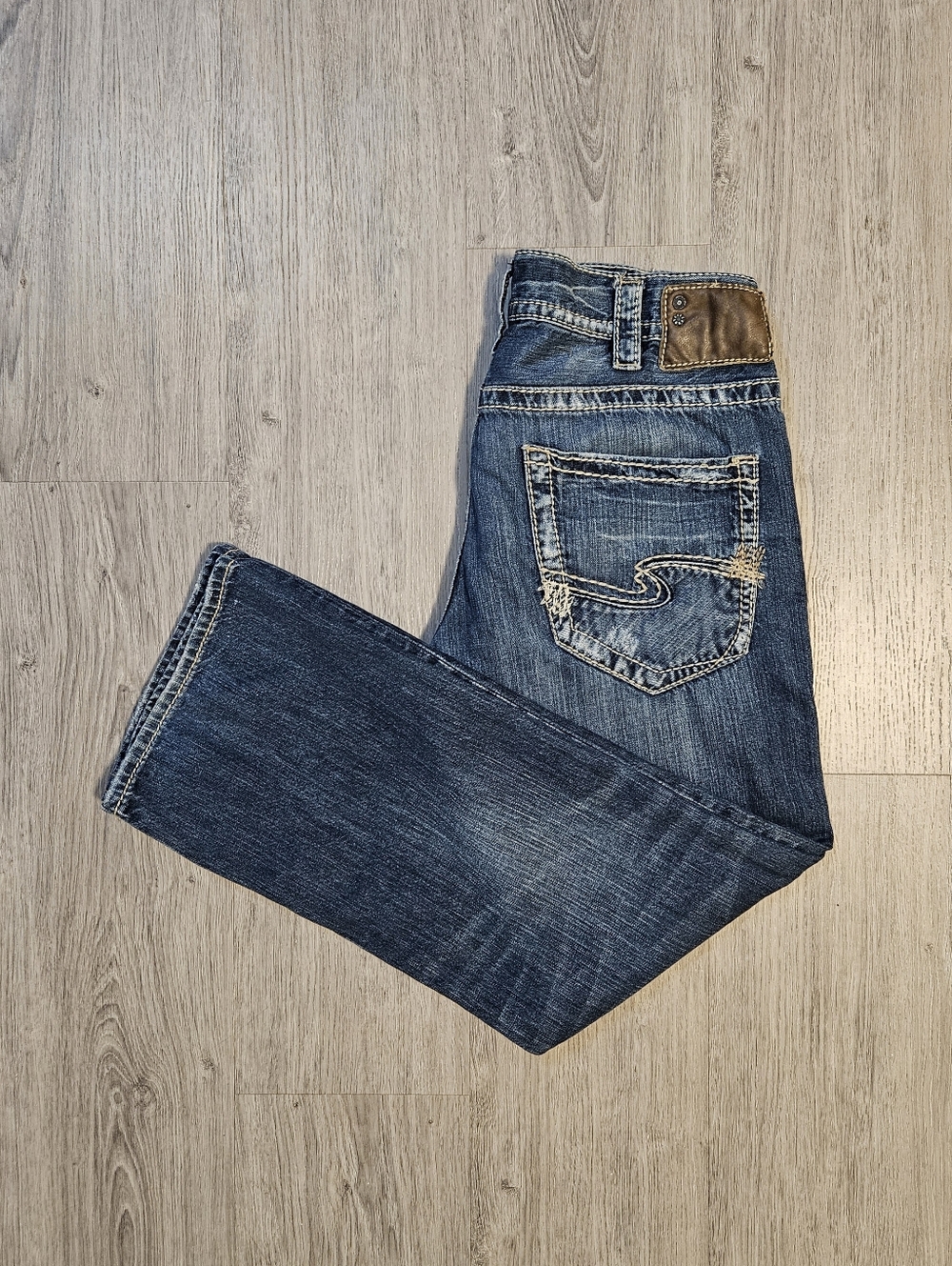 Silver 32x30 Men's Zac Faded Dark Blue Straight Jeans